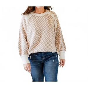 NEW VINE & LOVE crew neck geo patterned knitted sweater in taupe